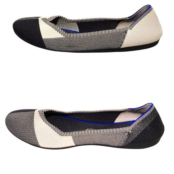 Rothy's The Flat Cap Toe Plaid Slip On Shoes Cream Gray Plaid Womens US 10 - Picture 3 of 7